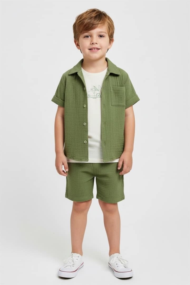 126-395100-GRN.jpg 3 pieces shirt set - Image 1