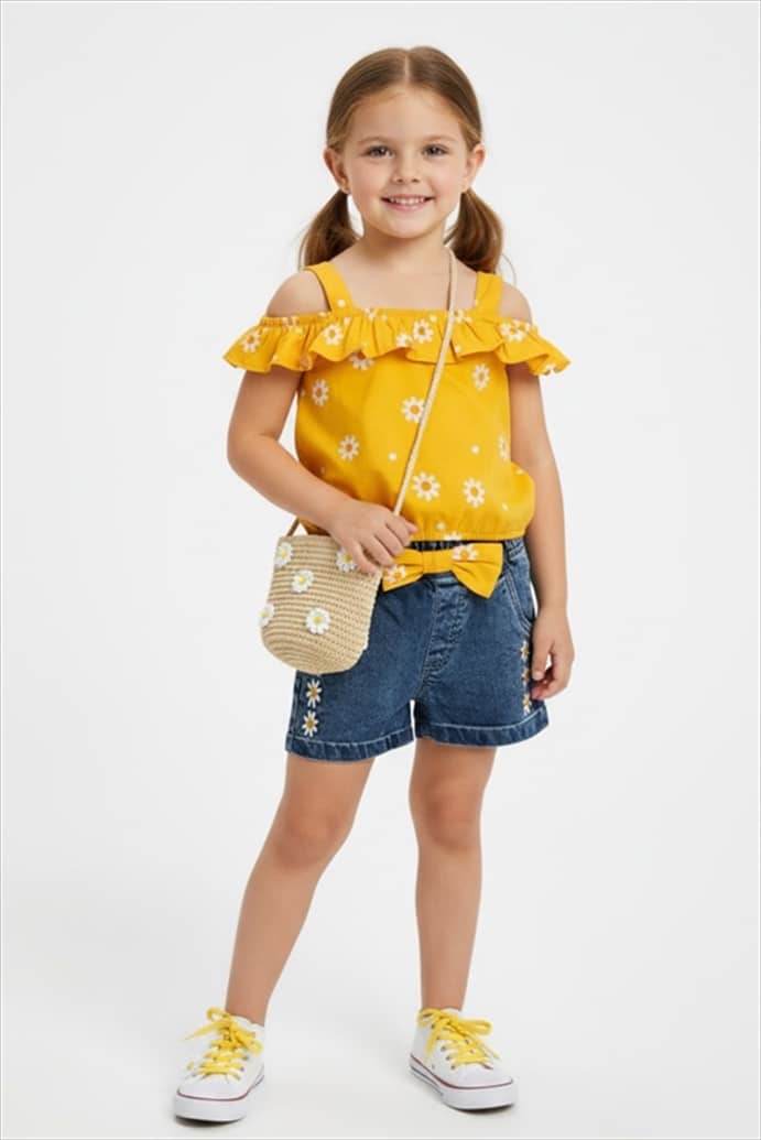126-726105-YLW.jpg Short jeans set - Image 1