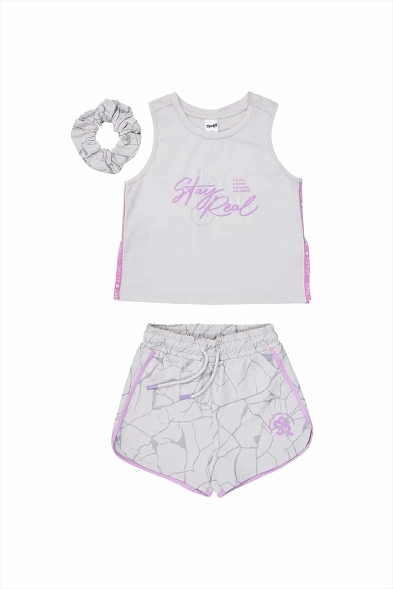 261-4019-GRY.jpg Shorts set with hair ribbon - Image 1